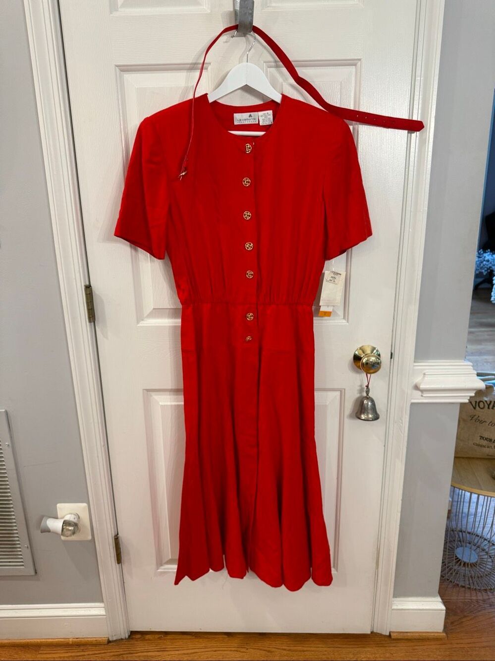 Vintage Liz Claiborne Red Crepe Silk Button Down Belted Dress sz 8 NWT